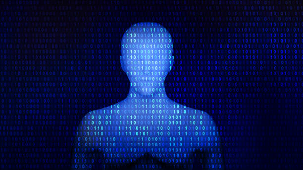 człowiek z 01 lub binarnymi danymi na ekranie komputera, sztuczna inteligencja w futurystycznej koncepcji technologii, ilustracja 3d - 3885 zdjęcia i obrazy z banku zdjęć