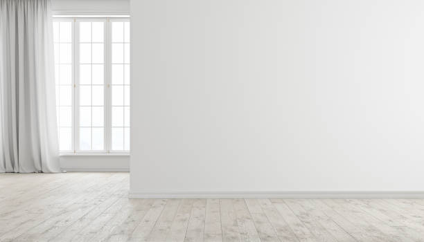 istock White modern bright empty room interior with window, wood floor and curtain. 958012906