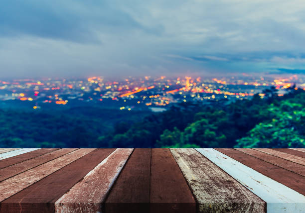 istock wood table and blurred city bokeh. 958013068