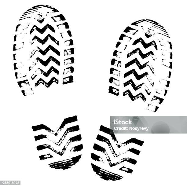 Footprint Vettore Silhouette Stampa Suole Per Scarpe Battistrada Con Stampa Piedi Stivali Scarpe Da Ginnastica Icona Impressione - Immagini vettoriali stock e altre immagini di Stivale