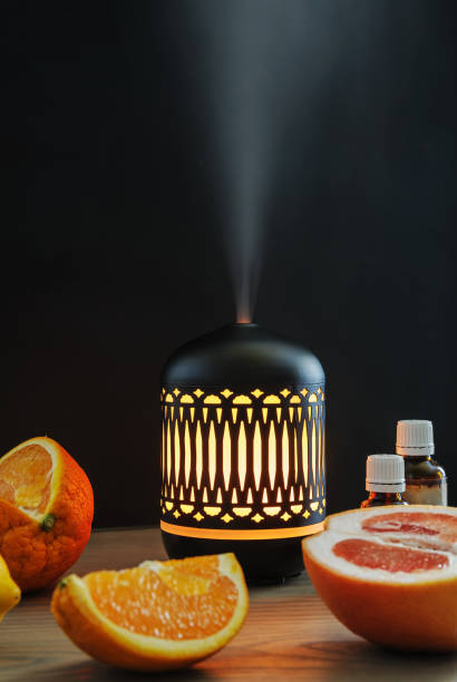 istock Still life of  fruits, essential oils and diffuser. 958020250