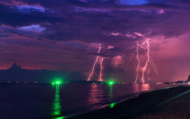 istock Plane and Thunder storm covered the city 958022052