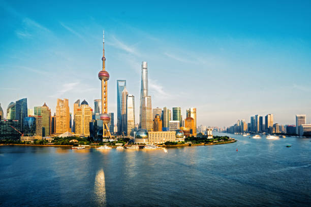 istock Aerial View of Shanghai Landmarks at Sunset 958022182