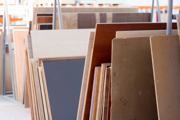 istock MDF, PARTICLE BOARD. Wood panels of different thicknesses and colors. 958028574