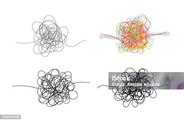 Set Of Hand Drawn Scrawl Sketch Freehand Drawing Black And White And Color Abstract Scribbles Chaos Doodles Vector Illustration Isolated On White Background Stock Illustration - Download Image Now