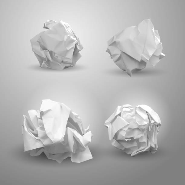 Set of crumpled paper ball. For business concept, banner, web site and other. Crumpled paper was after brainstorming. Vector illustration. Isolated on gray background Set of crumpled paper ball. For business concept, banner, web site and other. Crumpled paper was after brainstorming. Vector illustration. Isolated on gray background crumpled paper ball stock illustrations