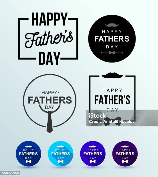 Set Of Happy Fathers Day Design Calligraphy Light Banner Dad My King Flat Design Vector Illustration Isolated On White Background Stock Illustration - Download Image Now