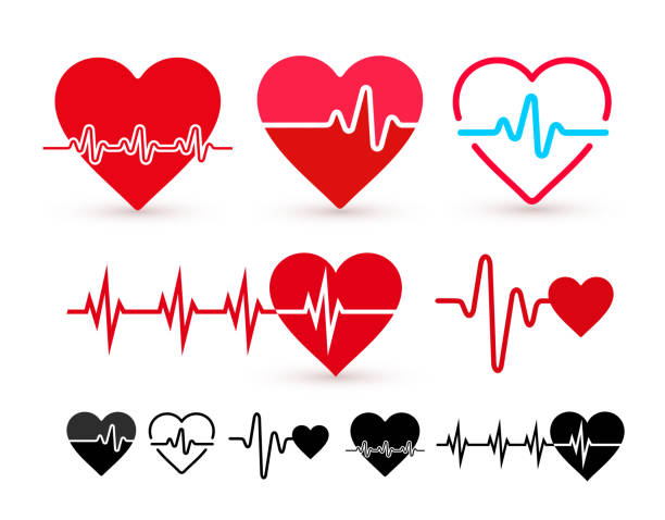 illustrazioni stock, clip art, cartoni animati e icone di tendenza di set di icona heartbeat, monitoraggio sanitario, assistenza sanitaria. design piatto. illustrazione vettoriale. isolato su sfondo bianco - elettrocardiogramma