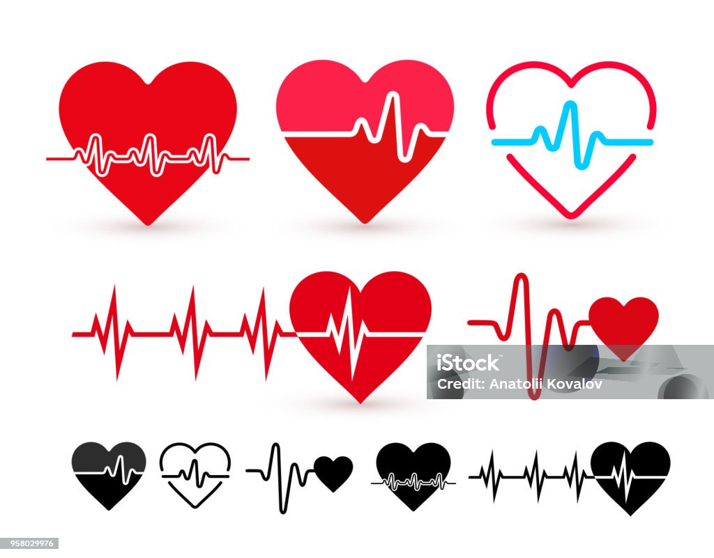 Set of Heartbeat icon, health monitor, health care. Flat design. Vector illustration. Isolated on white background Heart - Internal Organ stock vector