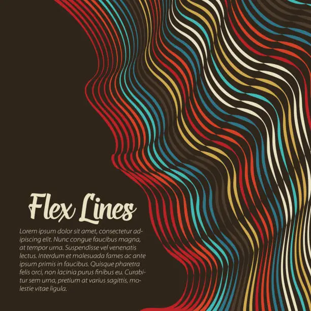 Vector illustration of Vector warped lines background. Flexible stripes twisted as silk forming volumetric folds. Colorful stripes with variable width. Modern abstract creative backdrop.