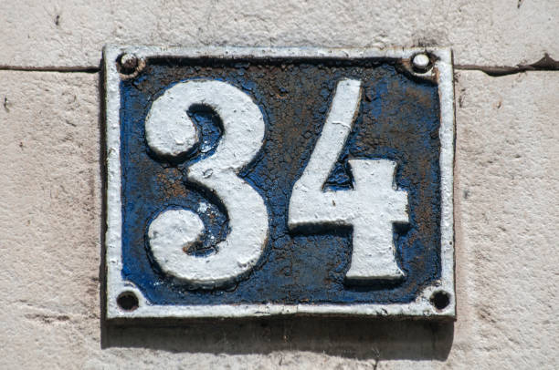 istock Old retro cast iron plate number 34 958031274