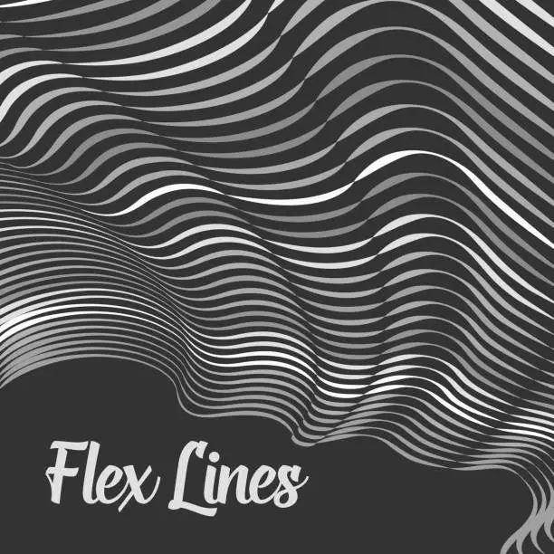 Vector illustration of Vector warped lines background. Flexible stripes twisted as silk forming volumetric folds. Grayscale stripes with variable width. Modern abstract creative backdrop.