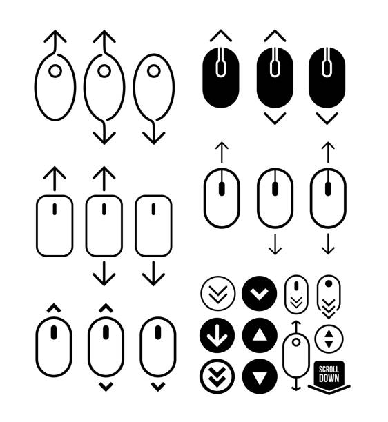 illustrations, cliparts, dessins animés et icônes de ensemble de défiler vers le bas jusqu'à l’icône de souris d’ordinateur. design plat. illustration vectorielle. isolé sur fond blanc - générique