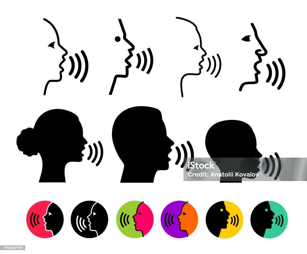 音声認識概念薄いトレンディなロゴのセットです。音声コントロール ブラック ライン、オンライン、web、モバイル アプリ、ウェブサイトの適応デザインをフラットします。ベクトルの図。� - アイコンのロイヤリティフリーベクトルアート