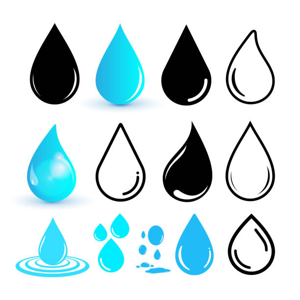 ilustraciones, imágenes clip art, dibujos animados e iconos de stock de conjunto de icono de gota de agua. icono de ubicación de la línea. diseño plano. ilustración de vector. aislado sobre fondo blanco - drop set water vector