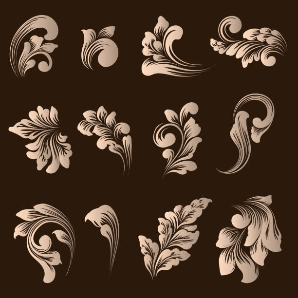 ilustraciones, imágenes clip art, dibujos animados e iconos de stock de vector conjunto de elementos ornamentales de damasco. elementos abstractos florales elegantes de diseño. ideal para invitaciones, tarjetas, etcetera. - filigrana