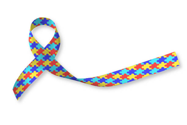 welt-autismus-bewusstsein-tag waad: bunte puzzle stoff ribbon logo isoliert clipping-pfad auf weißem hintergrund, die erhöhung der öffentlichen unterstützung kampagne auf das leben der menschen mit psychischen erkrankungen - the game of operation stock-fotos und bilder