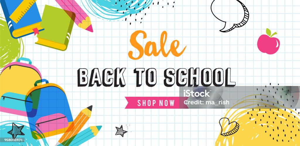 Back to school concept banner and background Back to school and educational concept design, sale banner School Supplies stock vector