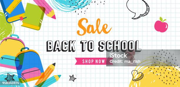 Back To School Concept Banner And Background Stock Illustration - Download Image Now - School Supplies, Back to School, First Day Of School