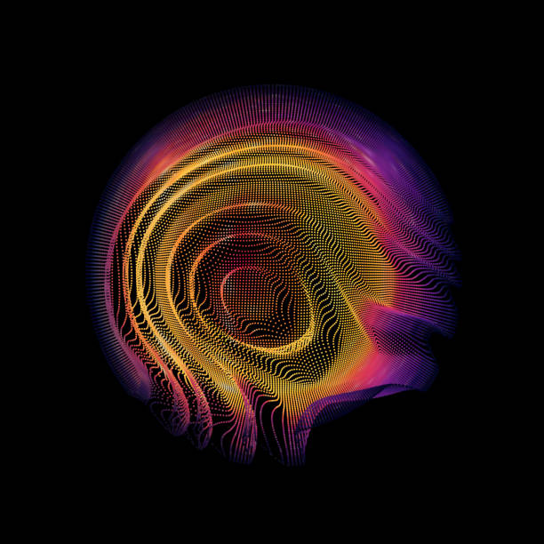 istock Abstract vector colorful mesh sphere on dark background. Futuristic style card. Elegant background for business presentations. Corrupted point sphere. Chaos aesthetics. 958049986
