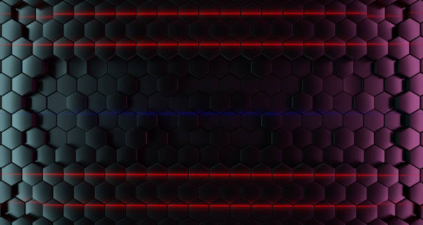 istock Abstract Hexagon Metal Surface With Color Lights.3D Rendering 958051206