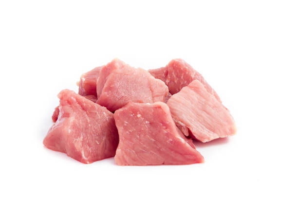istock slices of raw pork on white background, meat, isolate. 958054292