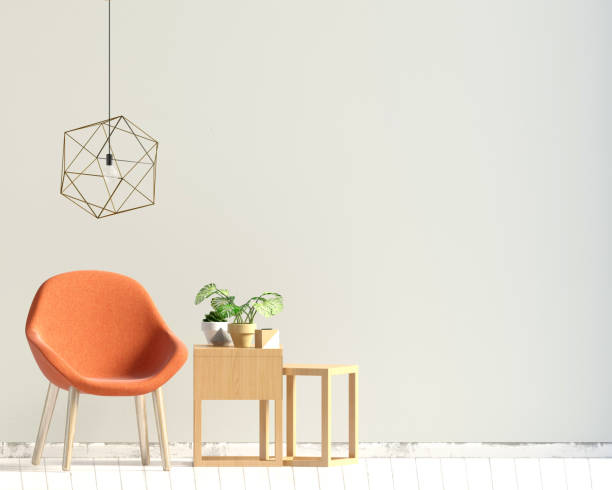 istock Modern interior with coffee table and chair. Wall mock up. 3d illustration. 958055186