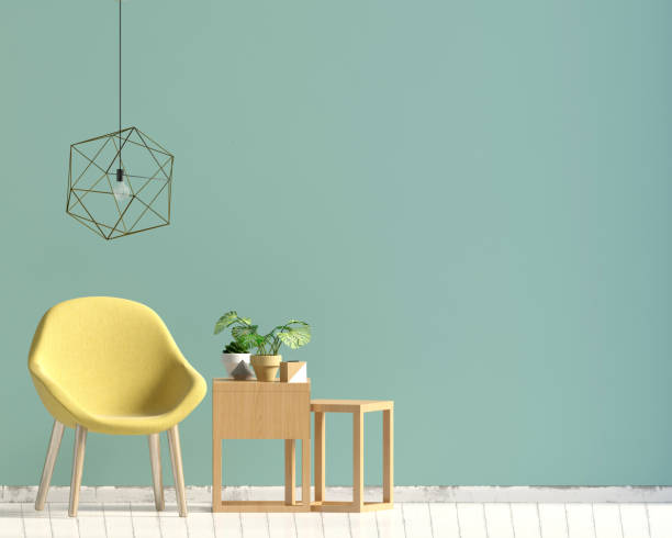 istock Modern interior with coffee table and chair. Wall mock up. 3d illustration. 958055210