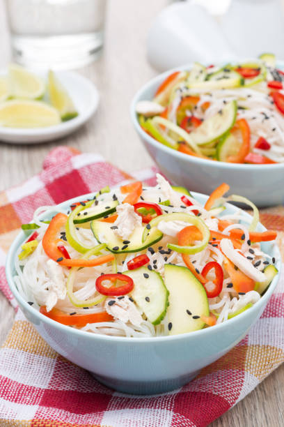 istock Thai salad with vegetables, rice noodles and chicken, close-up 958060614