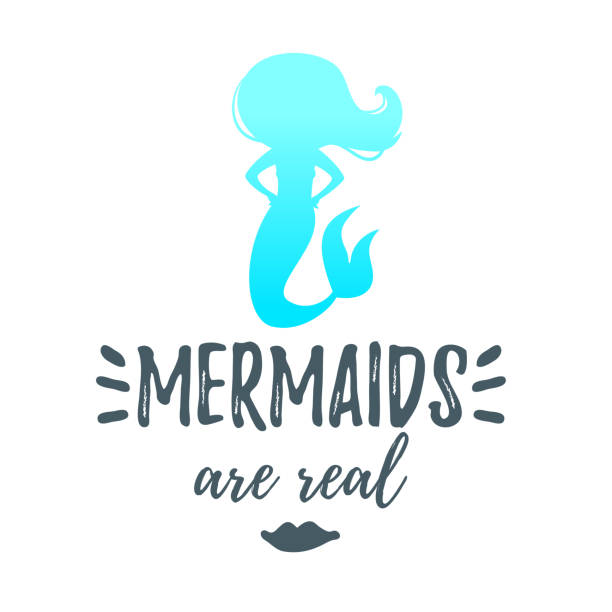 cute mermaid silhouette Vector cartoon style illustration of cute mermaid silhouette character. Mermay concept. Mythical marine princess. cartoon of fish with lips stock illustrations