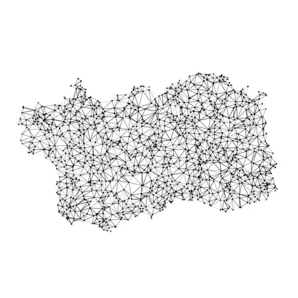 Vector illustration of Italy Regions Valle d’Aosta Map Network Black And White