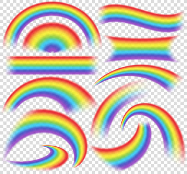 ilustraciones, imágenes clip art, dibujos animados e iconos de stock de arco iris en forma realista en fondo transparente. ilustración de vector aislado - rainbow multi colored sun sunlight
