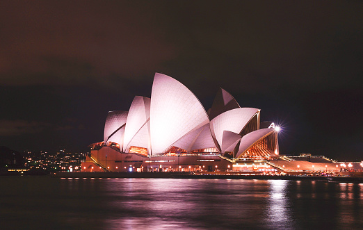 close up Sydney opera house at night, is a multi-venue performing arts centre in Sydney, Designed by Danish architect Jørn Utzon. Australia : 10/04/18