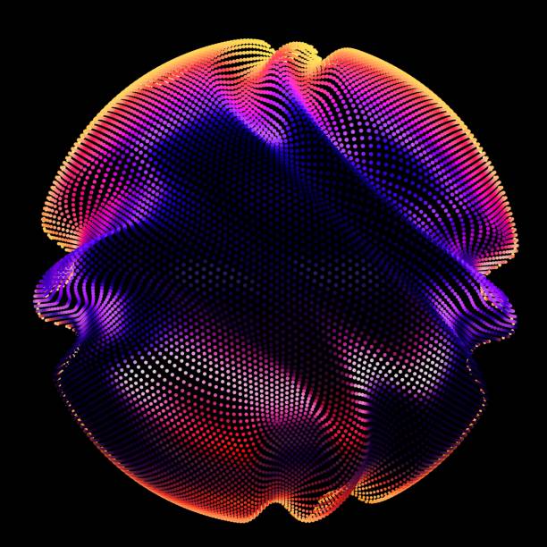 istock Abstract vector colorful mesh sphere on dark background. Futuristic style card. Elegant background for business presentations. Corrupted point sphere. Chaos aesthetics. 958091632