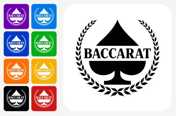 Vector illustration of Baccarat Icon Square Button Set
