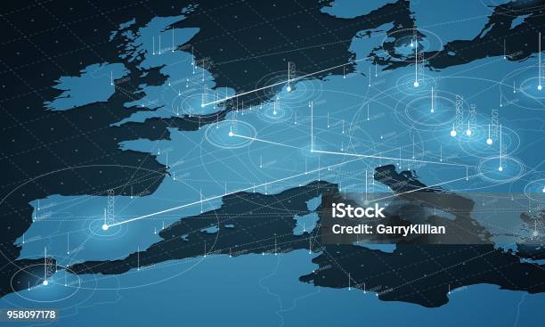 Vetores de Visualização De Dados Grande Europa Mapa Azul Infográfico De Mapa Futurista Informação Estética Complexidade De Dados Visuais Complexo Europa Dados Visualização Gráfica Resumo Dados No Gráfico De Mapa e mais imagens de Europa - Locais geográficos