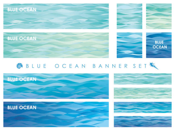 ilustrações de stock, clip art, desenhos animados e ícones de set of assorted banners with wave patterns. - water ocean