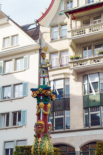 Knight with flag and a sword of Fritschi Fountain, Lucerne, Switzerland