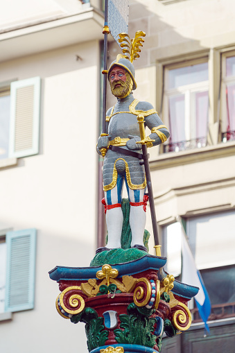 Knight with flag and a sword of Fritschi Fountain, Lucerne, Switzerland
