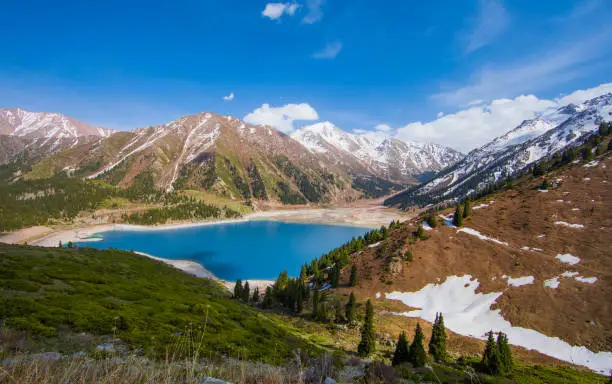 Photo of Tien Shan mountains, mountain lake, peaks, Big Almaty Lake, Kazakhstan