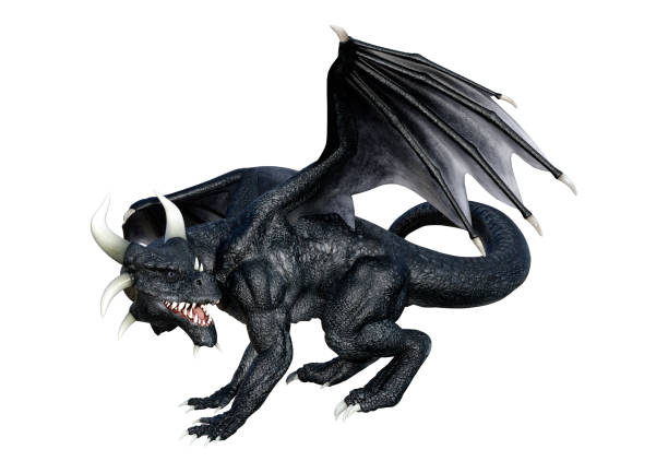 istock 3D illustration fairy tale black dragon on white 958131780