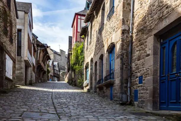 beautiful streets with colombage houses in the famous city of Dinan. Normandy, France"n