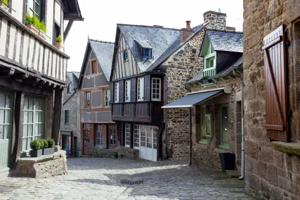 beautiful streets with colombage houses in the famous city of Dinan. Normandy, France"n