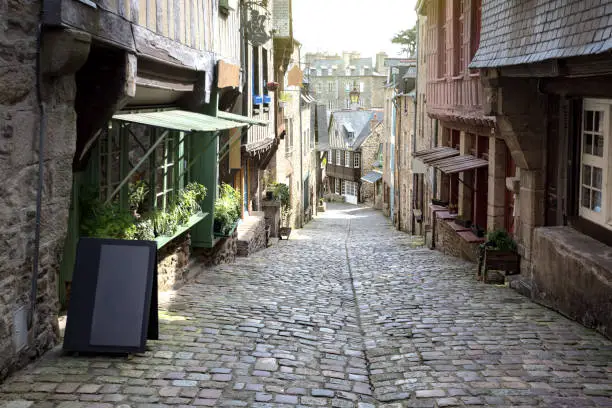 beautiful streets with colombage houses in the famous city of Dinan. Normandy, France"n