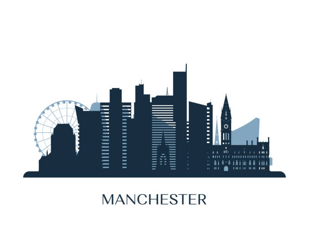 Manchester skyline, monochrome silhouette. Vector illustration. Manchester skyline, monochrome silhouette. Vector illustration. manchester england stock illustrations
