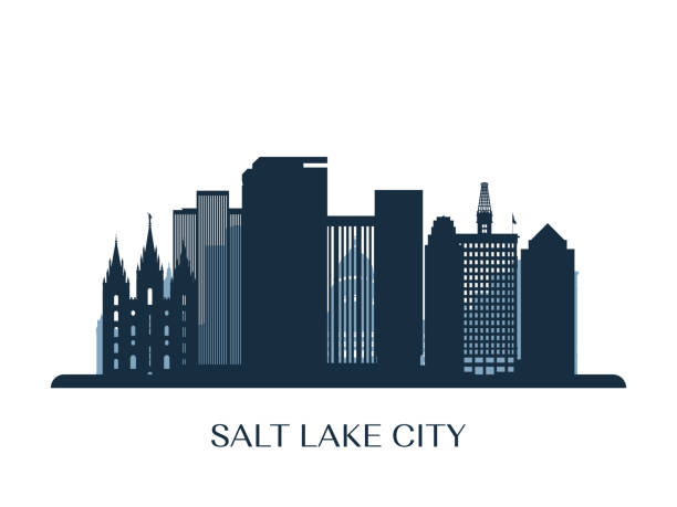 salt lake city skyline, monochrome silhouette. vektor-illustration. - salt lake city illustrations stock-grafiken, -clipart, -cartoons und -symbole