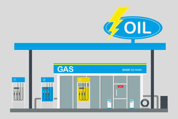 stacja benzynowa i supermarket - engine oil oil oil industry cartoon stock illustrations