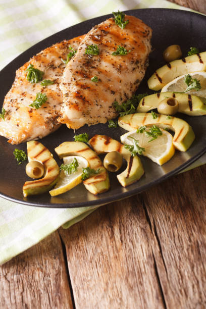 istock Healthy food: Grilled chicken breast with avocado, lemon 958150482