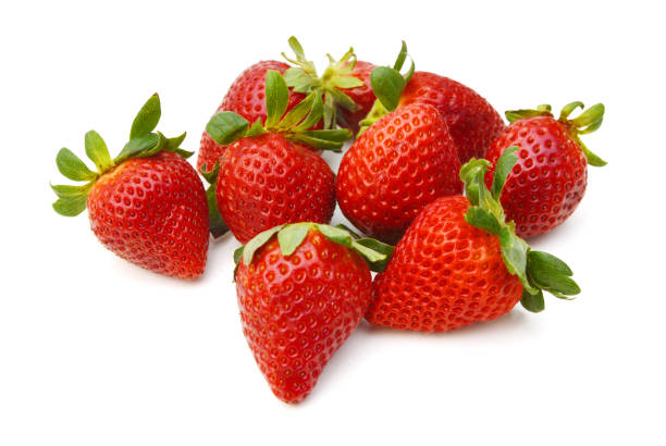 istock Organic garden strawberry on white background 958150584