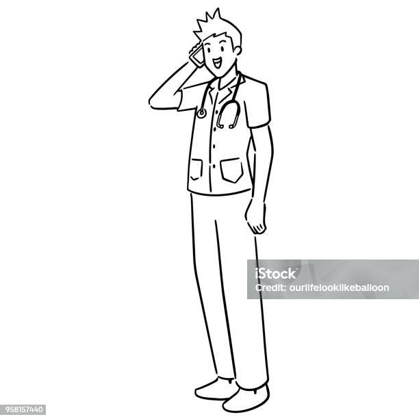 Doctor Using Smartphone Stock Illustration - Download Image Now - Doctor, Drawing - Activity, Simplicity